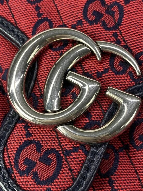 GUCCI GG Marmont mini top handle bag Red Navy Jacquard Leather Handbag main image 11